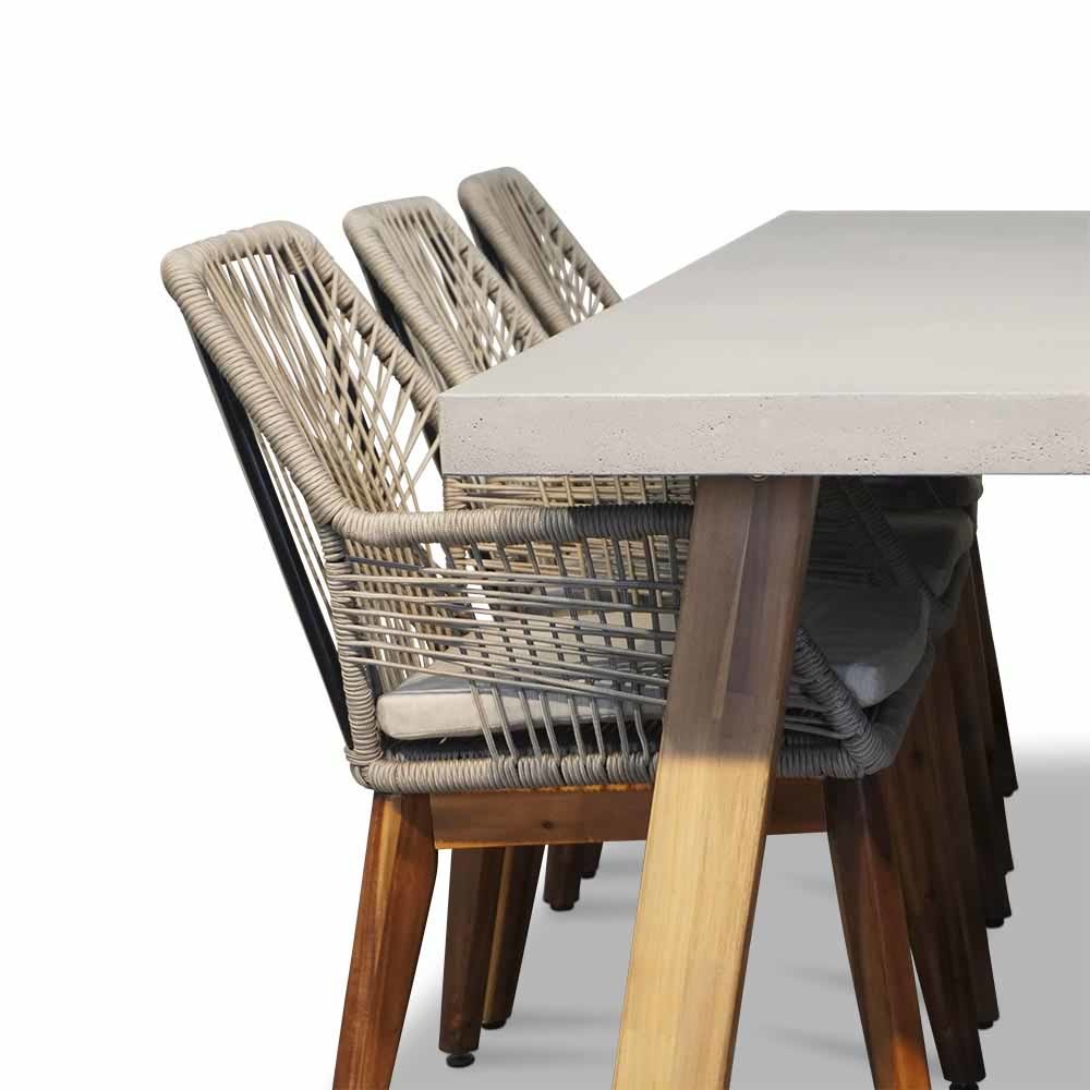 Veltis/Seville zand hout dining tuinset 7-delig | betonlook + touw | 250cm