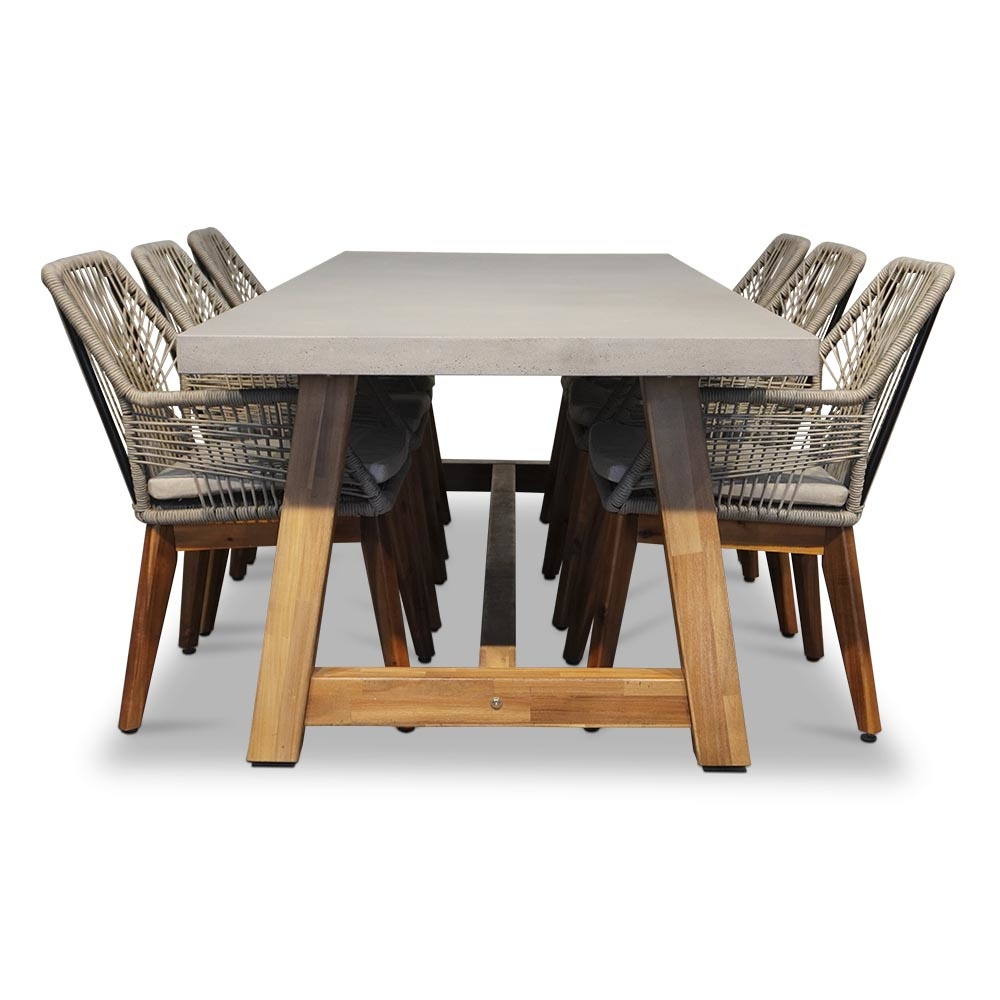 Veltis/Seville zand hout dining tuinset 7-delig | betonlook + touw | 250cm