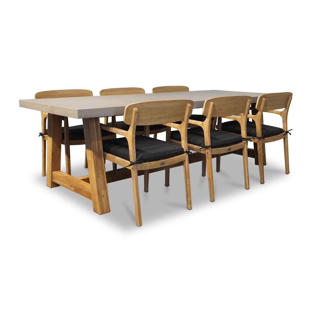 Veltis/Rixos dining tuinset 7-delig | betonlook + hardhout | 250cm