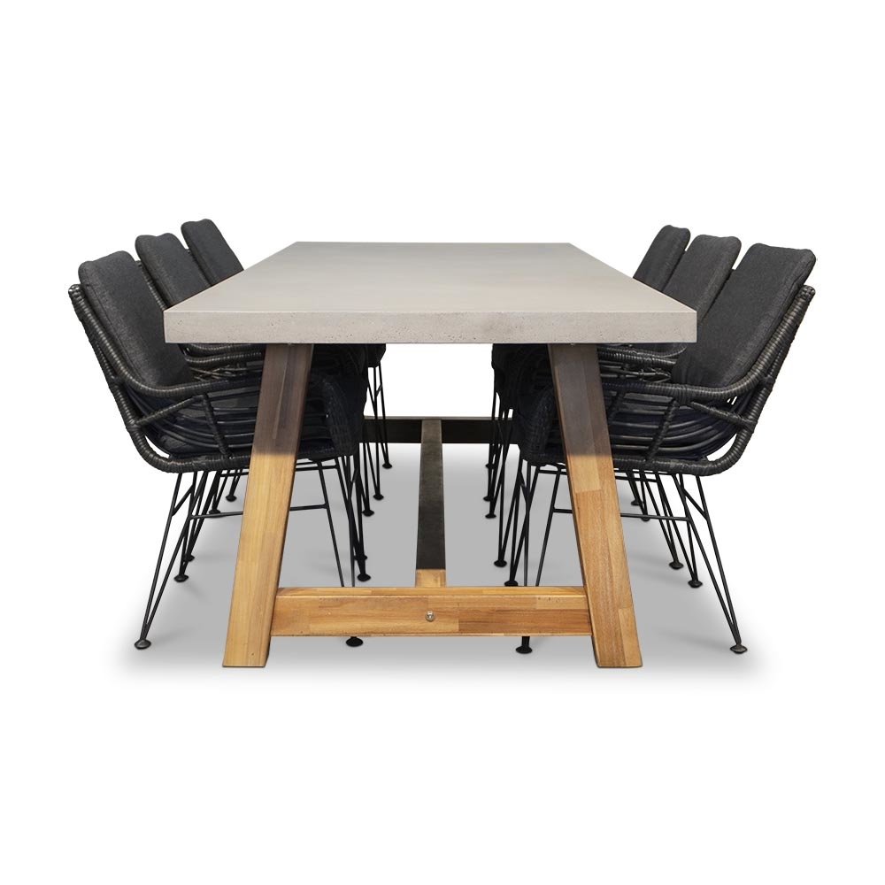 Veltis/Carlos Charcoal dining tuinset 7-delig | betonlook + wicker | 250cm