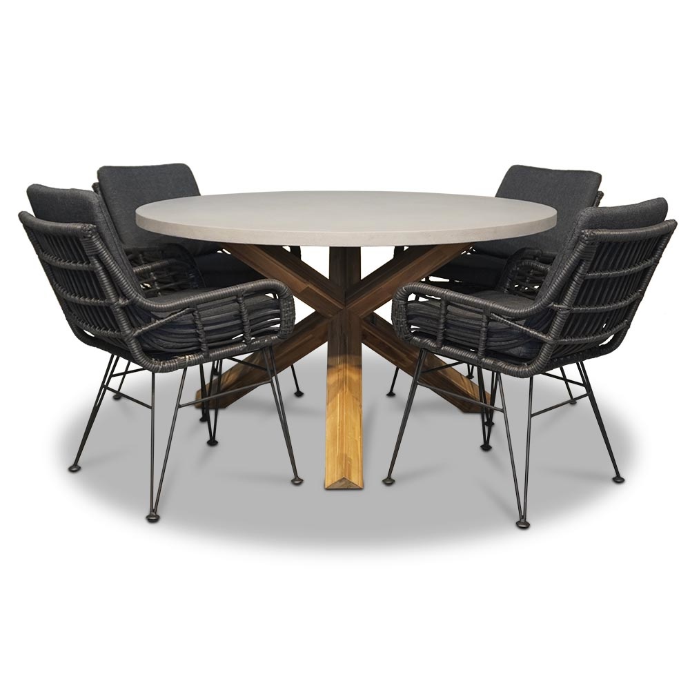 Nancy/Carlos Charcoal dining tuinset 5-delig | betonlook + wicker | 135cm