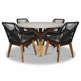 Nancy/Seville hout dining tuinset | 4 personen | betonlook + touw | 135cm rond