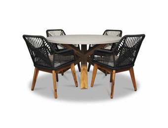 Nancy/Seville hout dining tuinset | 4 personen | betonlook + touw | 135cm rond