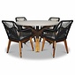BUITEN living Nancy/Seville hout dining tuinset | 4 personen | betonlook + touw | 135cm rond