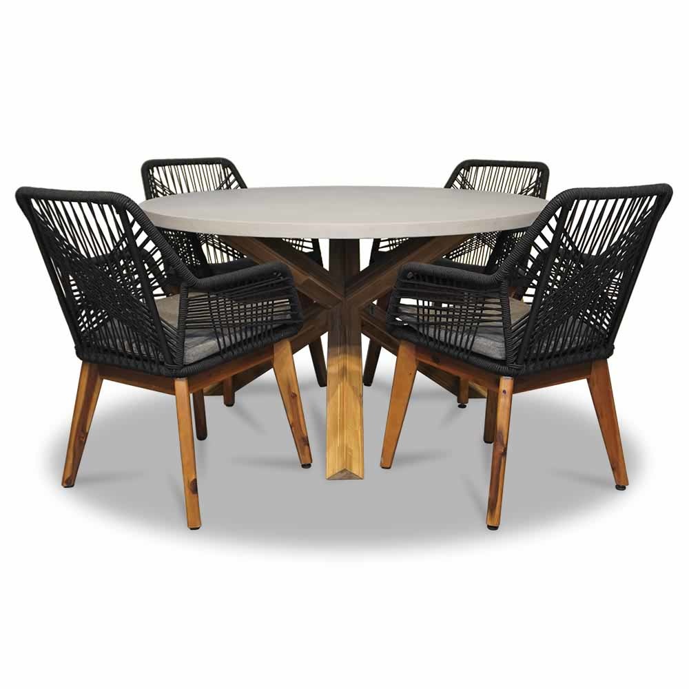Nancy/Seville hout dining tuinset | 4 personen | betonlook + touw | 135cm rond