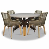 Nancy/Padua dining tuinset | 4 personen | betonlook + touw | 135cm rond