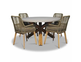 Nancy/Padua dining tuinset | 4 personen | betonlook + touw | 135cm rond