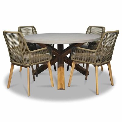 Nancy/Padua dining tuinset | 4 personen | betonlook + touw | 135cm rond