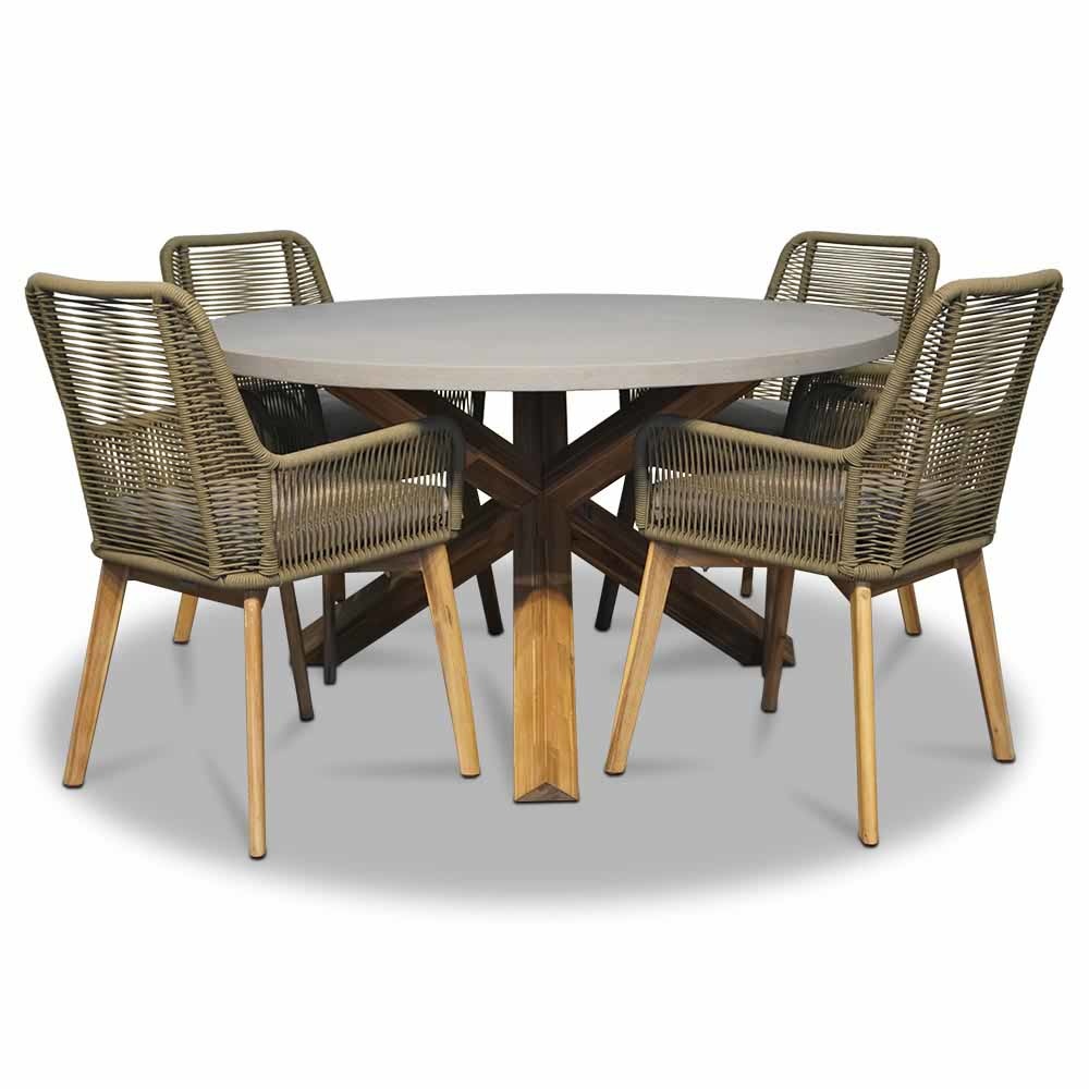 Nancy/Padua dining tuinset | 4 personen | betonlook + touw | 135cm rond