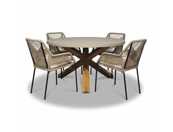 Nancy/Seville zand dining tuinset | 4 personen | betonlook + touw | 135cm rond