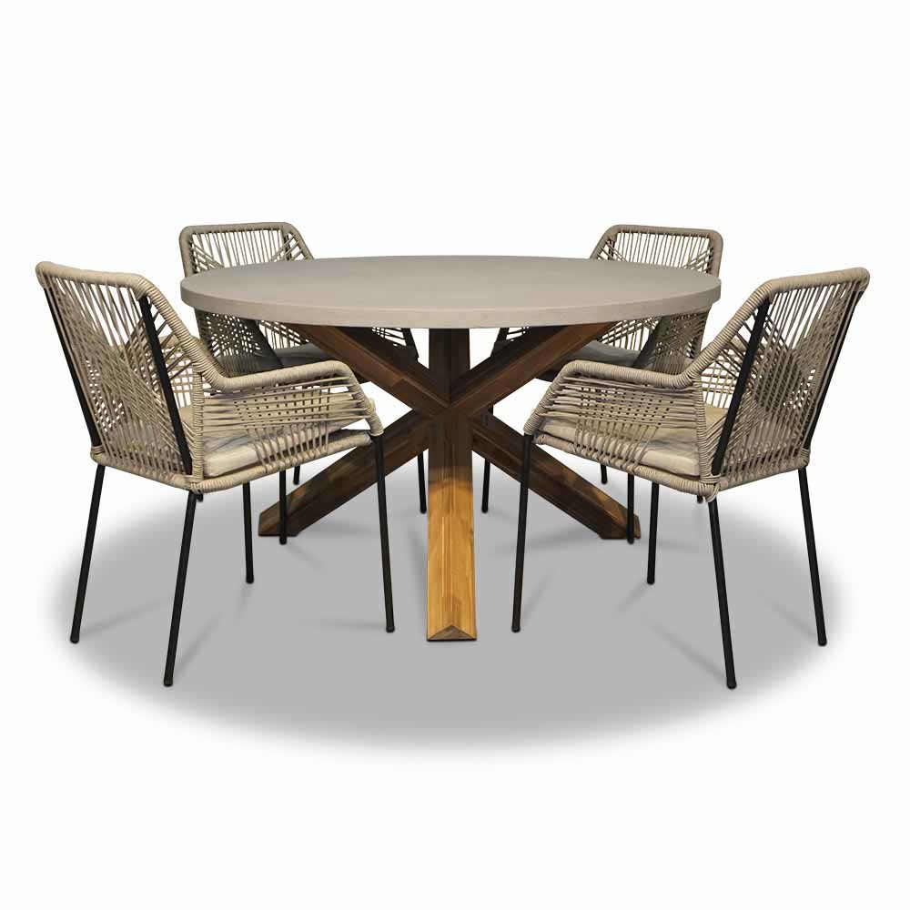 Nancy/Seville zand dining tuinset | 4 personen | betonlook + touw | 135cm rond afbeelding