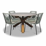 Nancy/Seville mint dining tuinset | 4 personen | betonlook + touw | 135cm rond