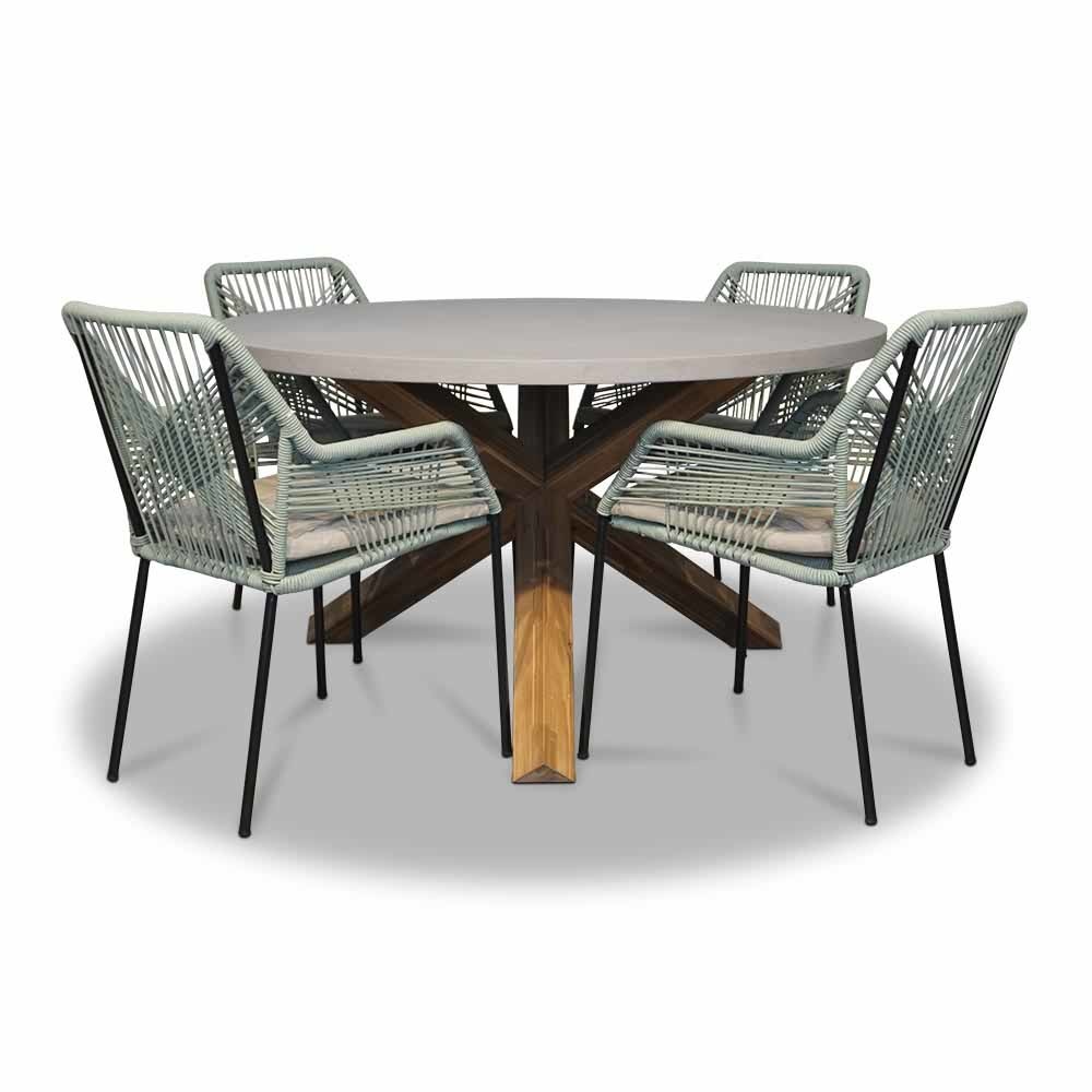 Nancy/Seville mint dining tuinset | 4 personen | betonlook + touw | 135cm rond afbeelding