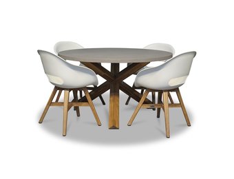 Nancy/Karlstad wit dining tuinset | 4 personen | betonlook + kunststof | 135cm rond