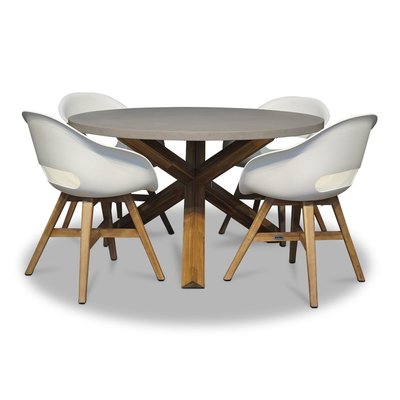Nancy/Karlstad wit dining tuinset | 4 personen | betonlook + kunststof | 135cm rond