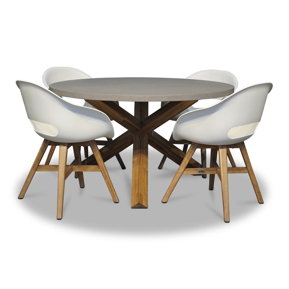 Nancy/Karlstad wit dining tuinset | 4 personen | betonlook + kunststof | 135cm rond afbeelding