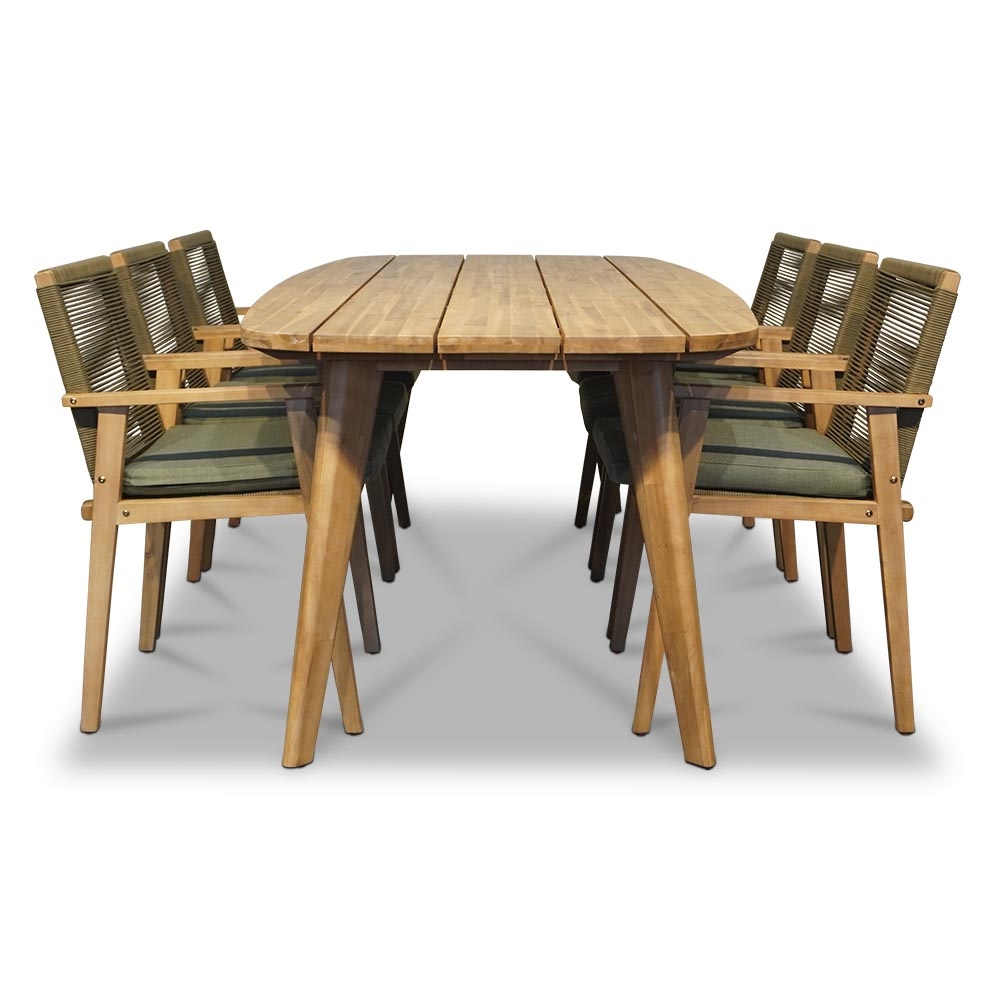 Rixos/Bergen dining tuinset 7-delig | hardhout + touw | 220cm