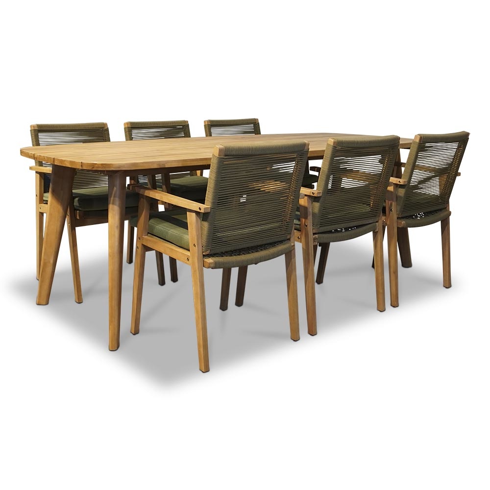 Rixos/Bergen dining tuinset 7-delig | hardhout + touw | 220cm