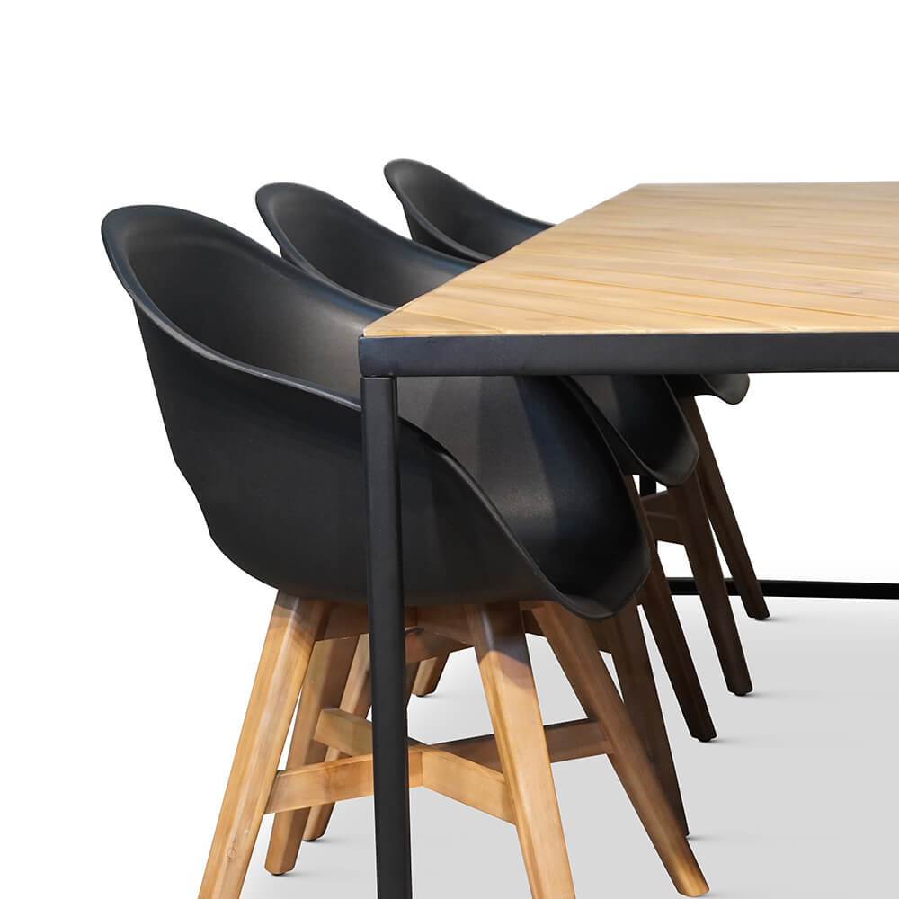 Kampa/Karlstad zwart dining tuinset 7-delig | hardhout + staal | 210cm