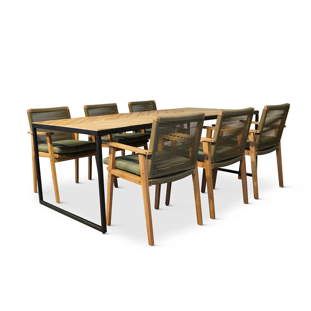 Kampa/Bergen dining tuinset 7-delig | hardhout + touw | 210cm