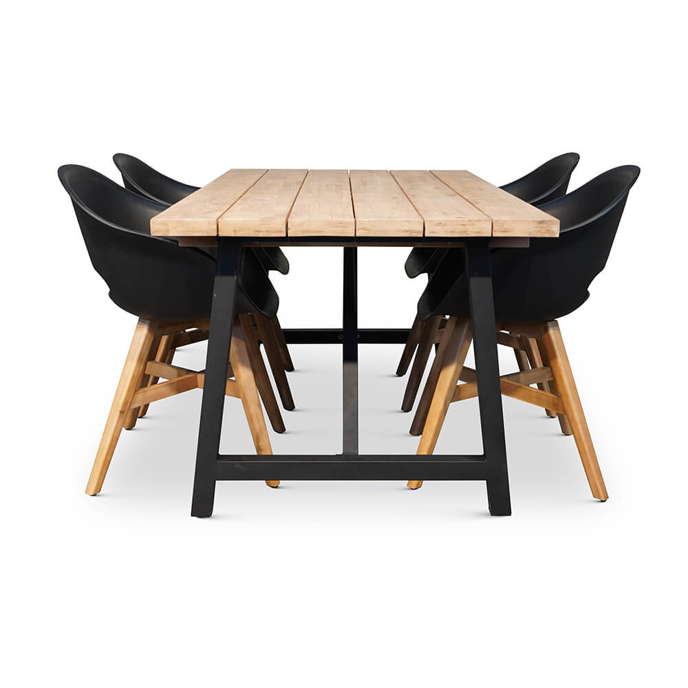 Xavier/Karlstad zwart dining tuinset 5-delig | hardhout + kunststof | 160cm
