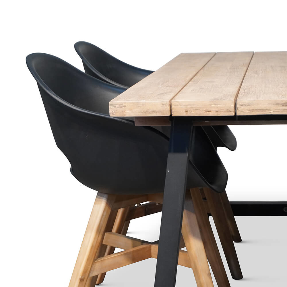 Xavier/Karlstad zwart dining tuinset 5-delig | hardhout + kunststof | 160cm