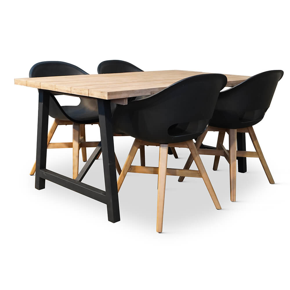 Xavier/Karlstad zwart dining tuinset 5-delig | hardhout + kunststof | 160cm