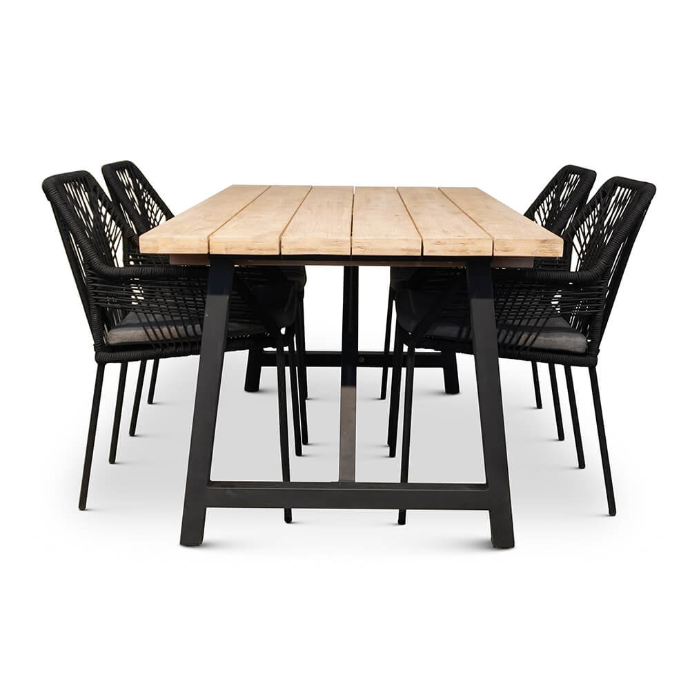 Xavier/Seville zwart dining tuinset 5-delig | stapelbaar | 160cm