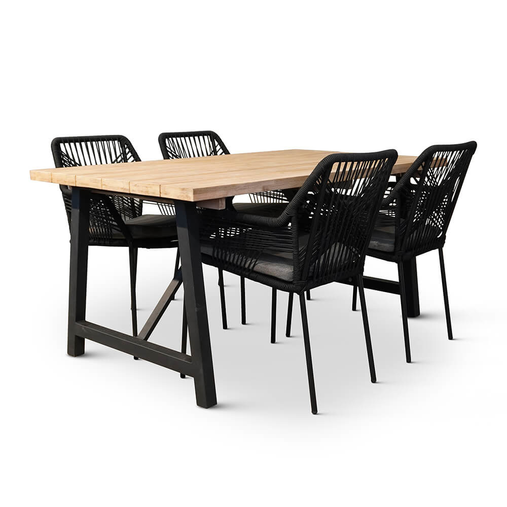 Xavier/Seville zwart dining tuinset 5-delig | stapelbaar | 160cm