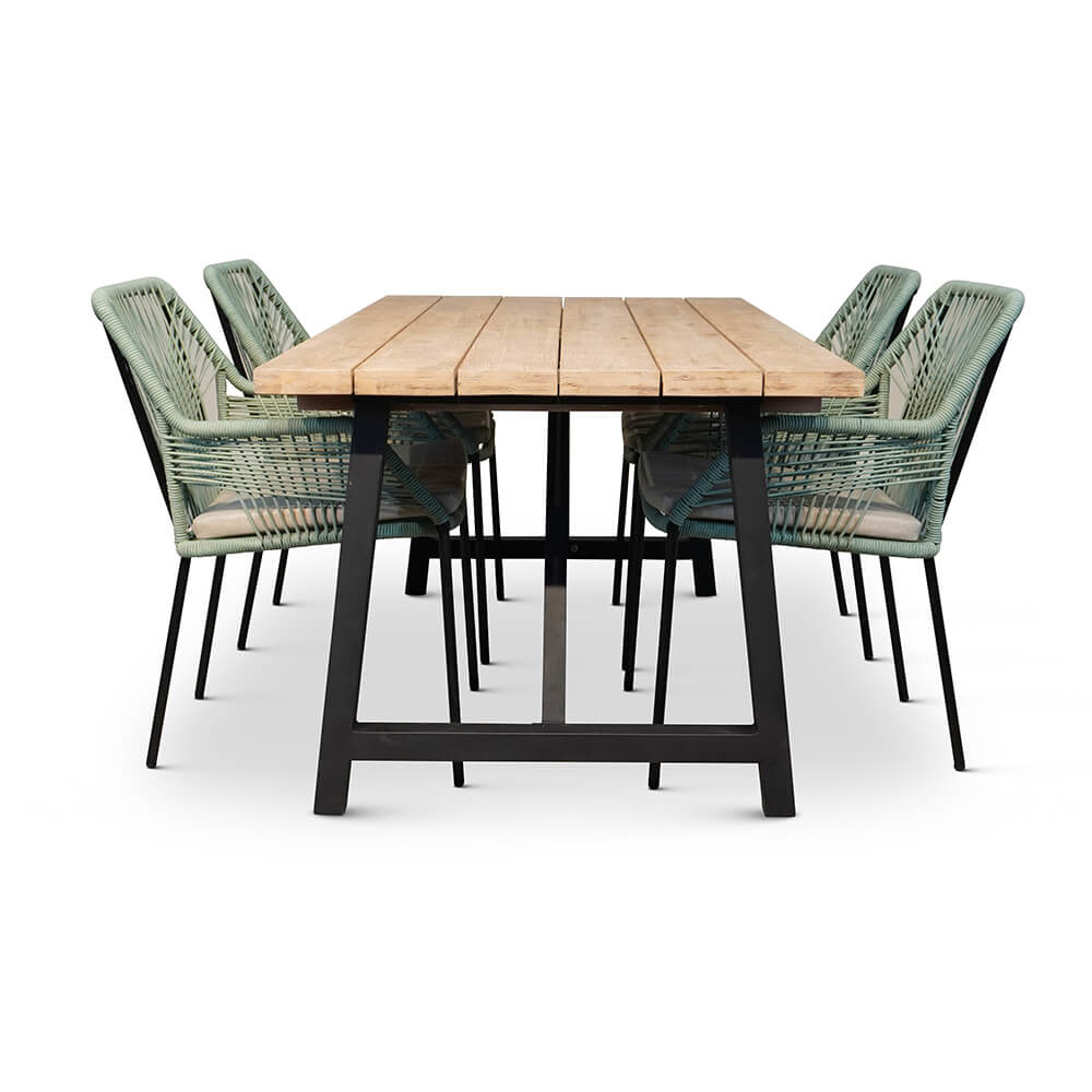 Xavier/Seville mint dining tuinset 5-delig | hardhout + touw | 160cm