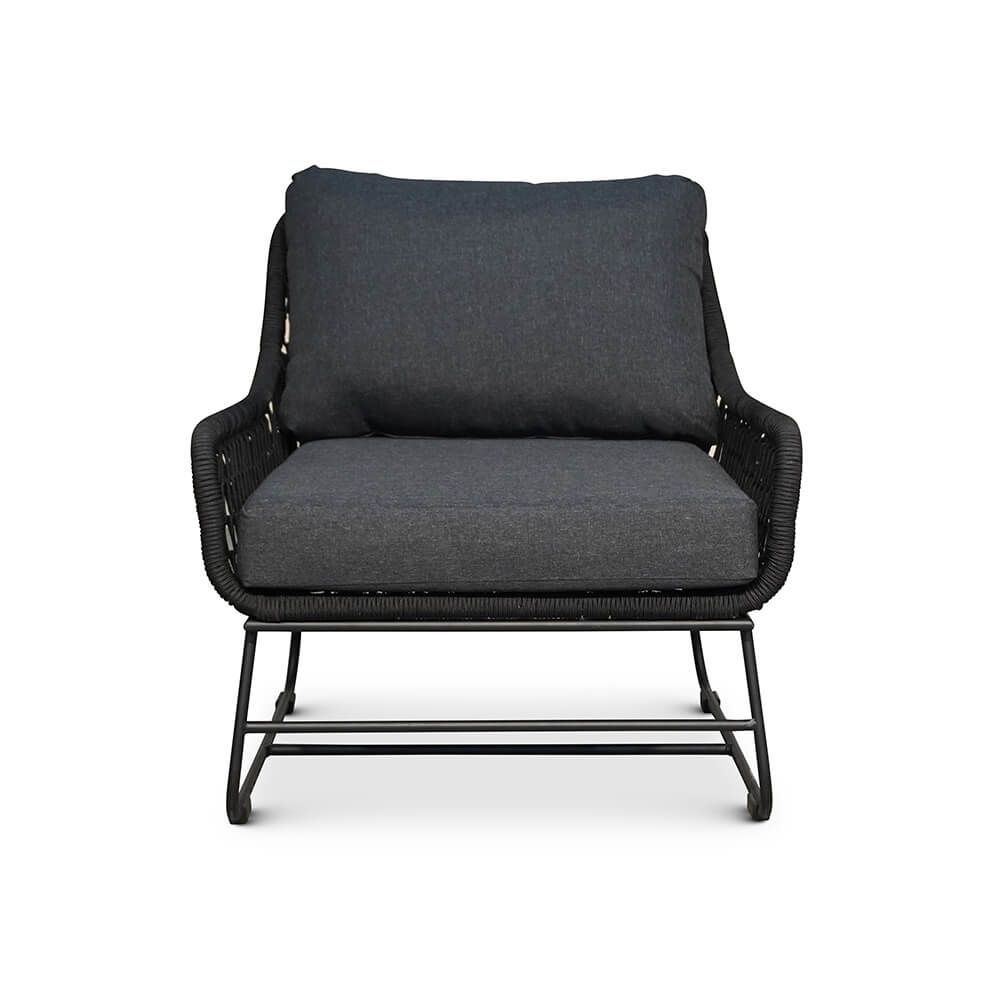 Portofino loungestoel tuin met voetenbank | touw + RVS | zwart