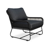 Portofino loungestoel tuin met voetenbank | touw + RVS | zwart