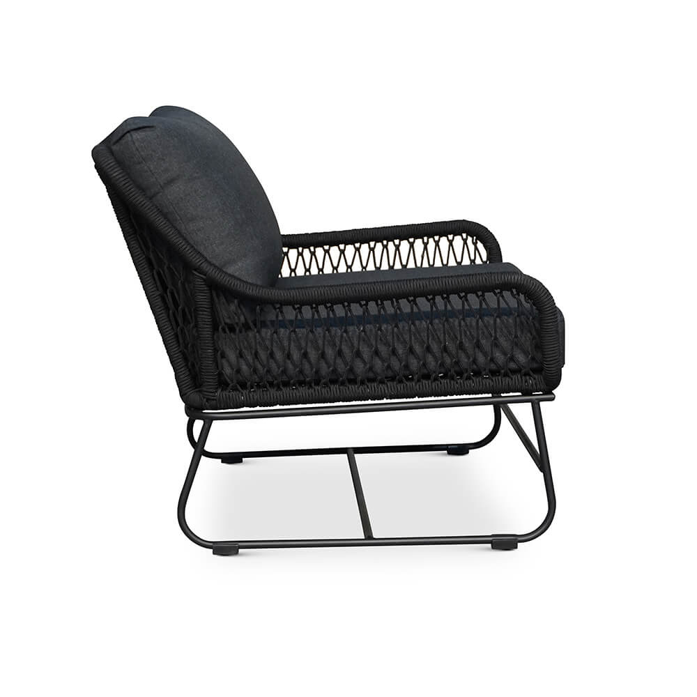 Portofino loungestoel tuin met voetenbank | touw + RVS | zwart