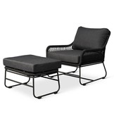 Portofino loungestoel tuin met voetenbank | touw + RVS | zwart