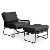 Portofino loungestoel tuin met voetenbank | touw + RVS | zwart