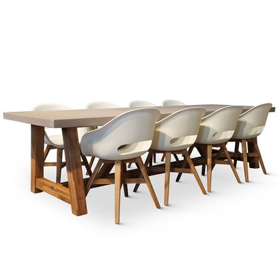 Veltis/Karlstad wit dining tuinset | 8 personen | betonlook | 300cm