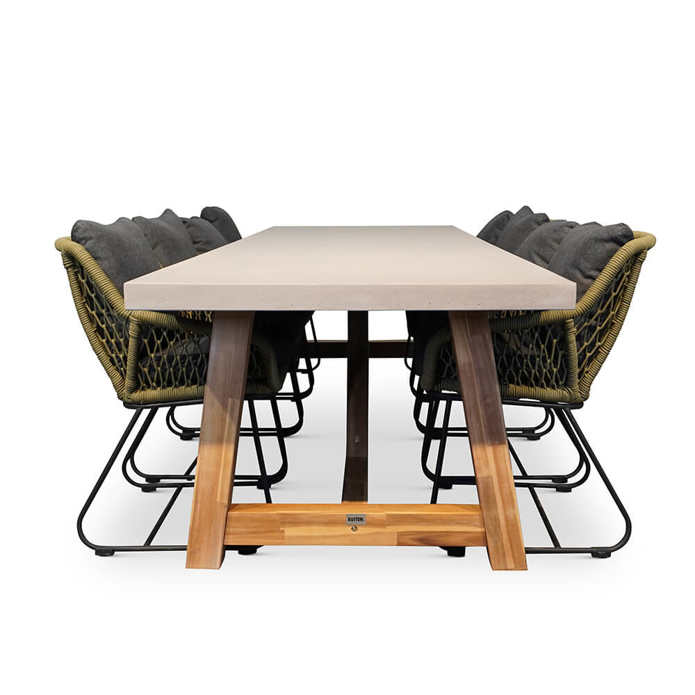 Veltis/Portofino groen dining tuinset 9-delig | betonlook + touw | 300cm