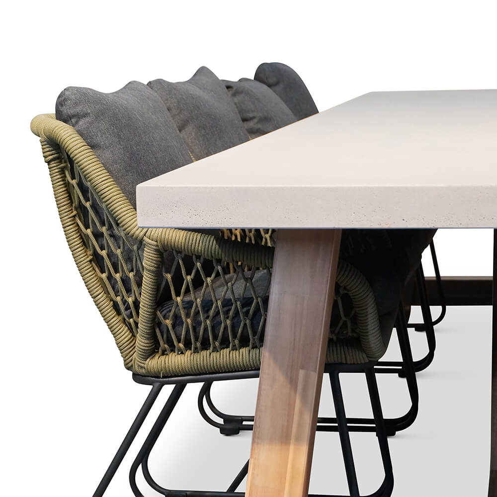 Veltis/Portofino groen dining tuinset 9-delig | betonlook + touw | 300cm