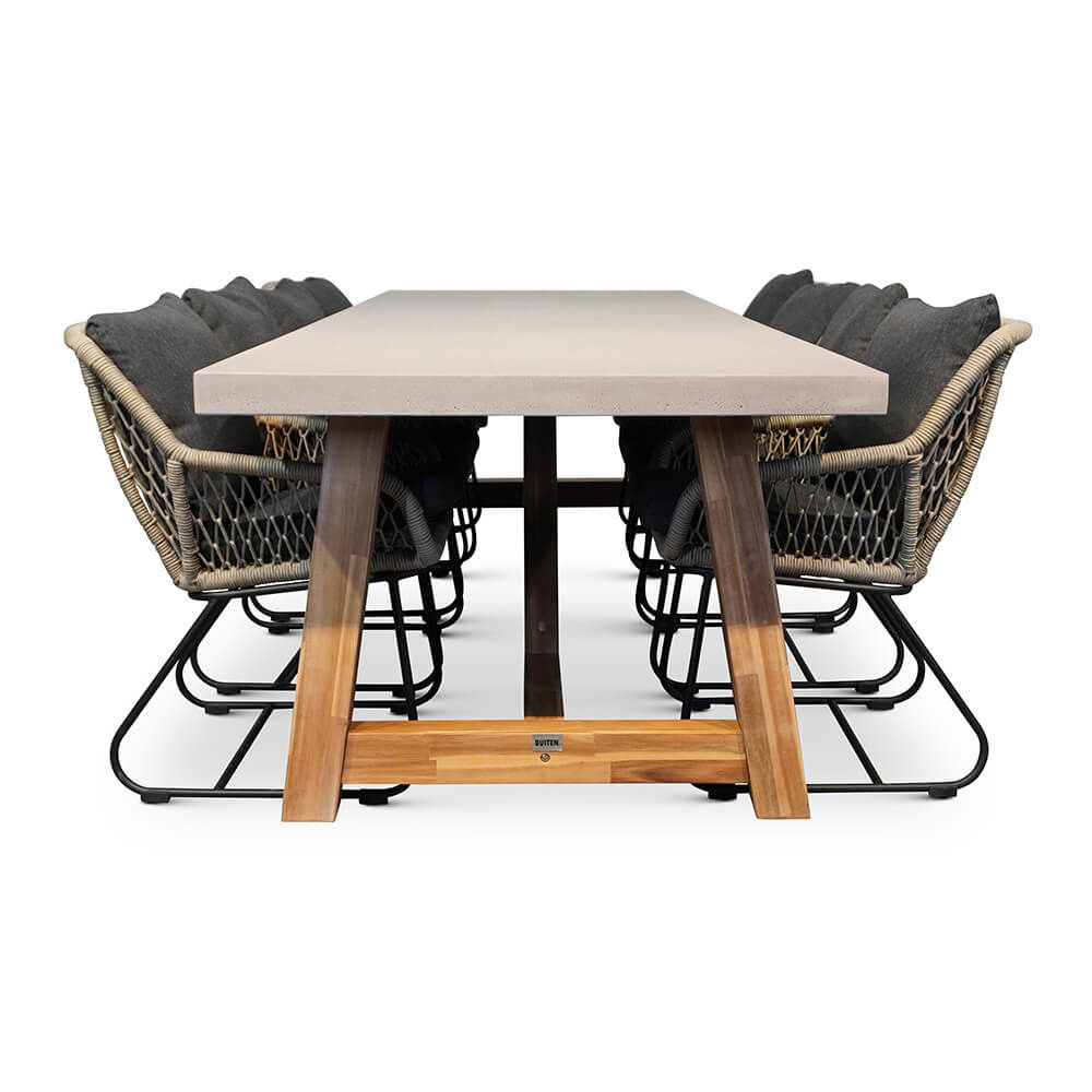 Veltis/Portofino zand dining tuinset 9-delig | betonlook + touw | 300cm