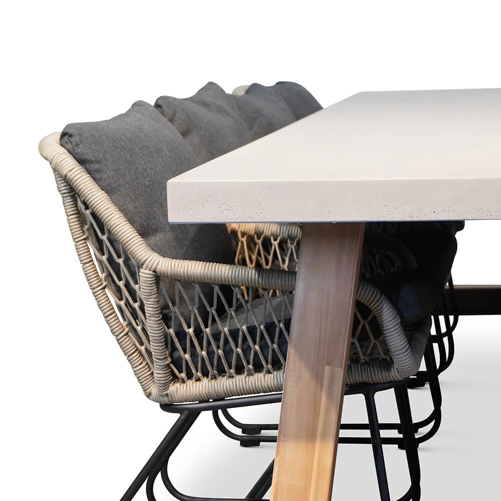 Veltis/Portofino zand dining tuinset 9-delig | betonlook + touw | 300cm
