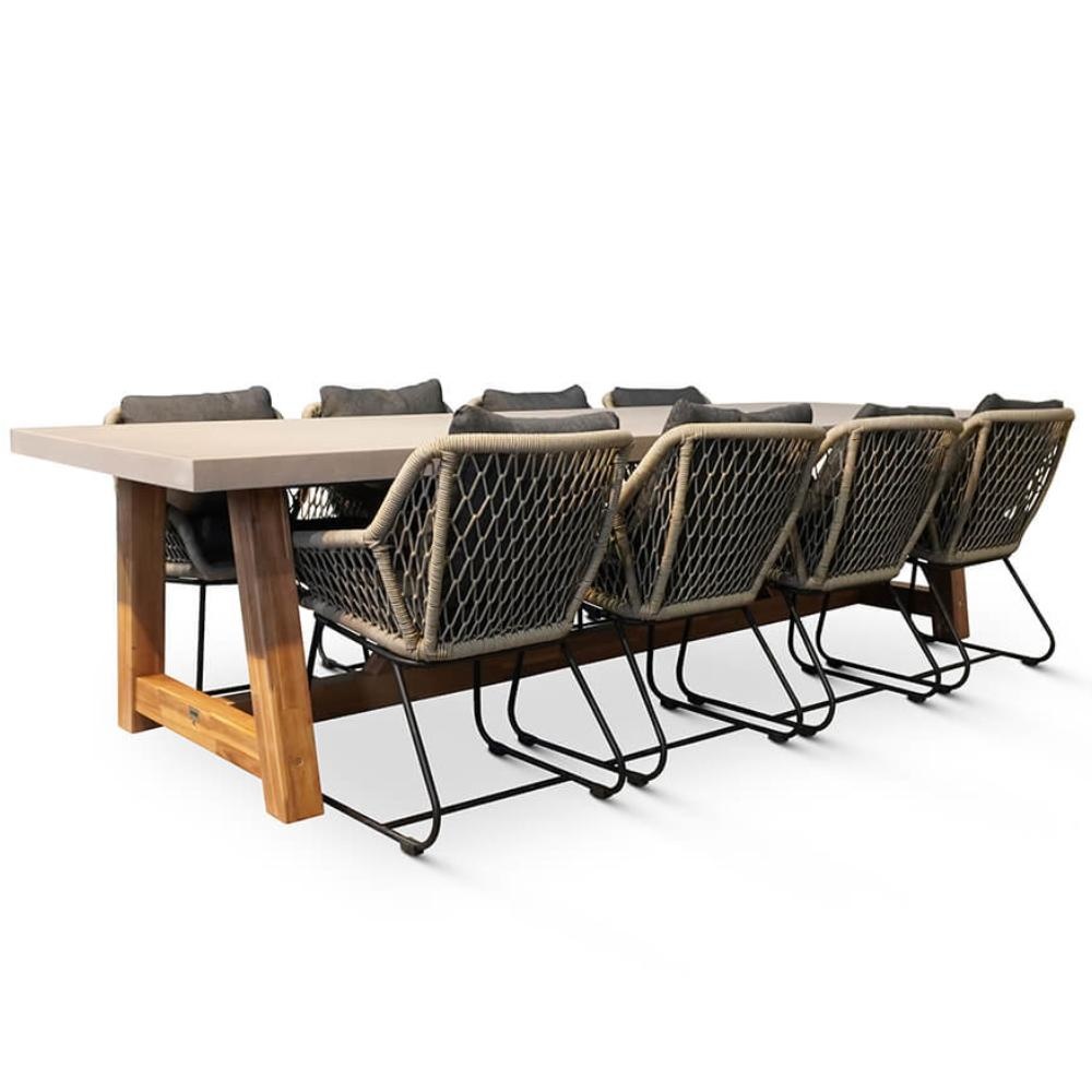 Veltis/Portofino zand dining tuinset 9-delig | betonlook + touw | 300cm