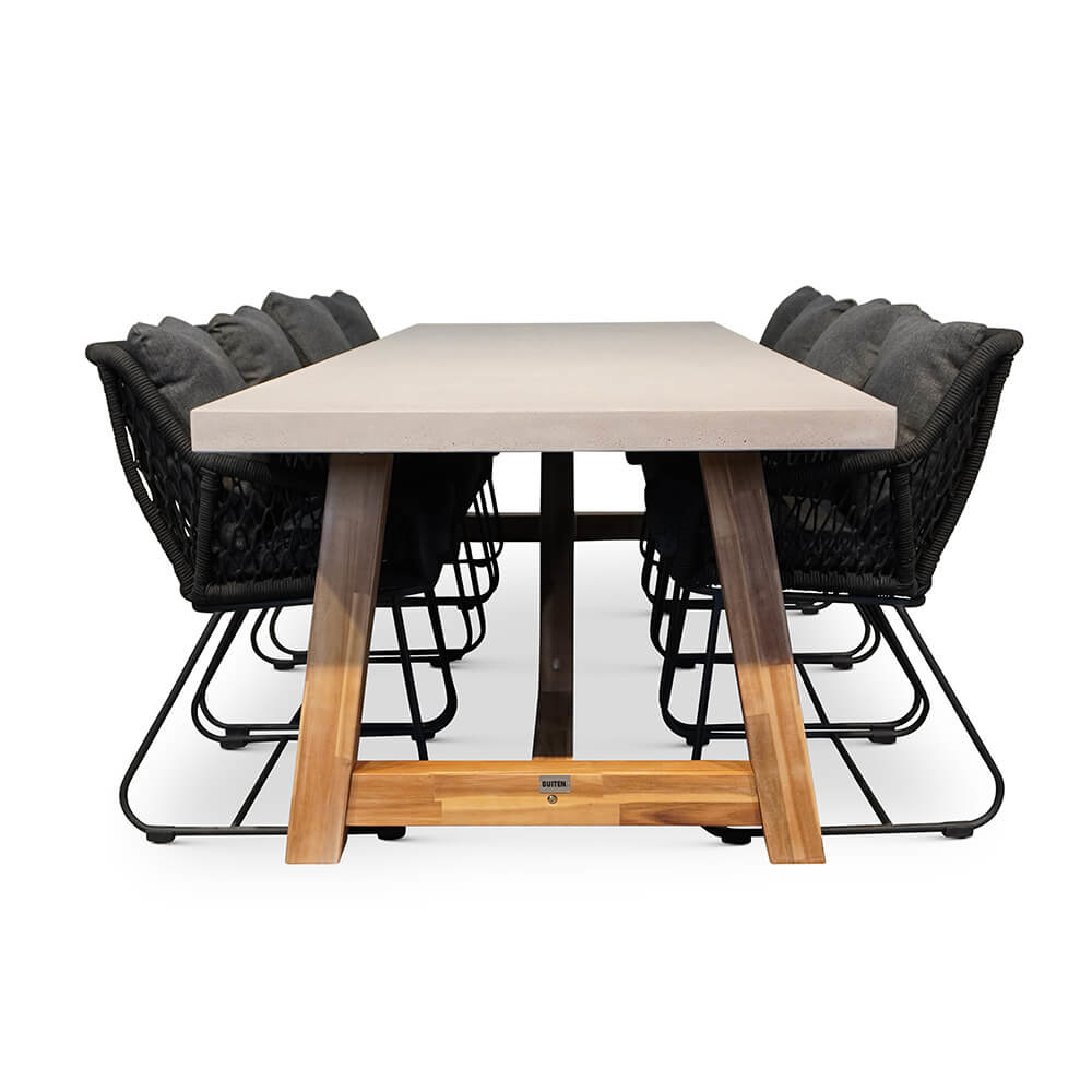 Veltis/Portofino zwart dining tuinset 9-delig | betonlook + touw | 300cm