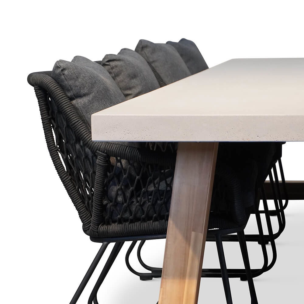Veltis/Portofino zwart dining tuinset 9-delig | betonlook + touw | 300cm