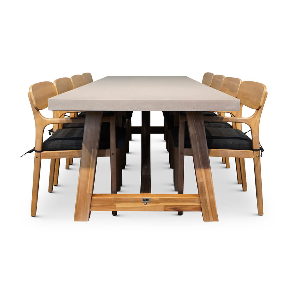 Veltis/Rixos dining tuinset 9-delig | betonlook + hardhout | 300cm