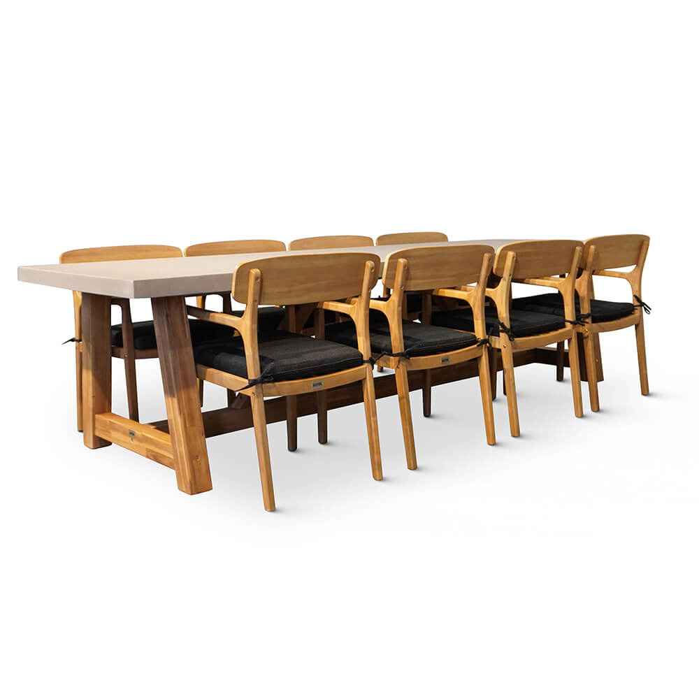 Veltis/Rixos dining tuinset 9-delig | betonlook + hardhout | 300cm