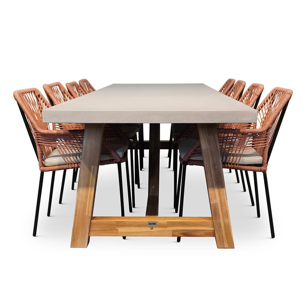 Veltis/Seville terra dining tuinset 9-delig | betonlook + touw | 300cm