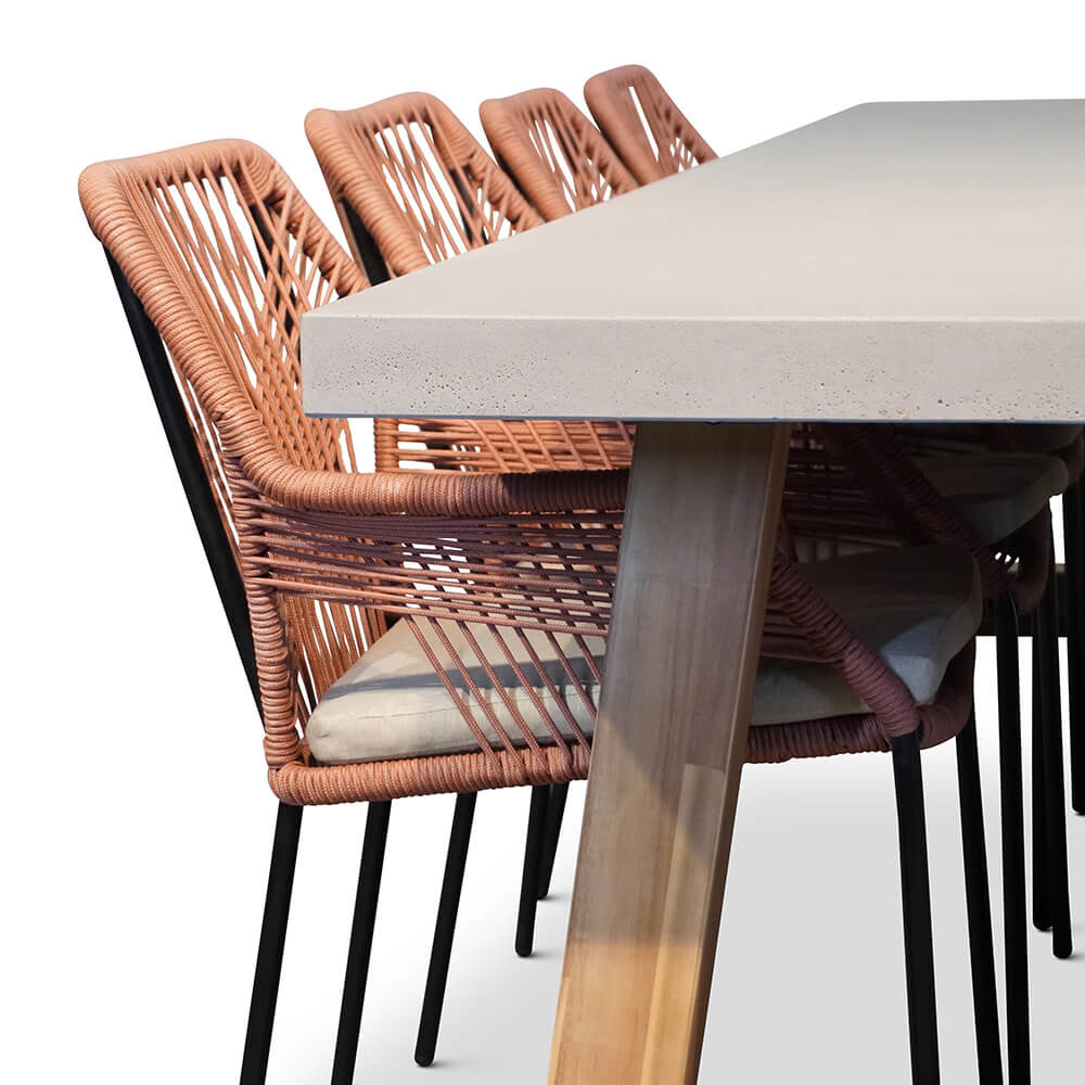 Veltis/Seville terra dining tuinset 9-delig | betonlook + touw | 300cm