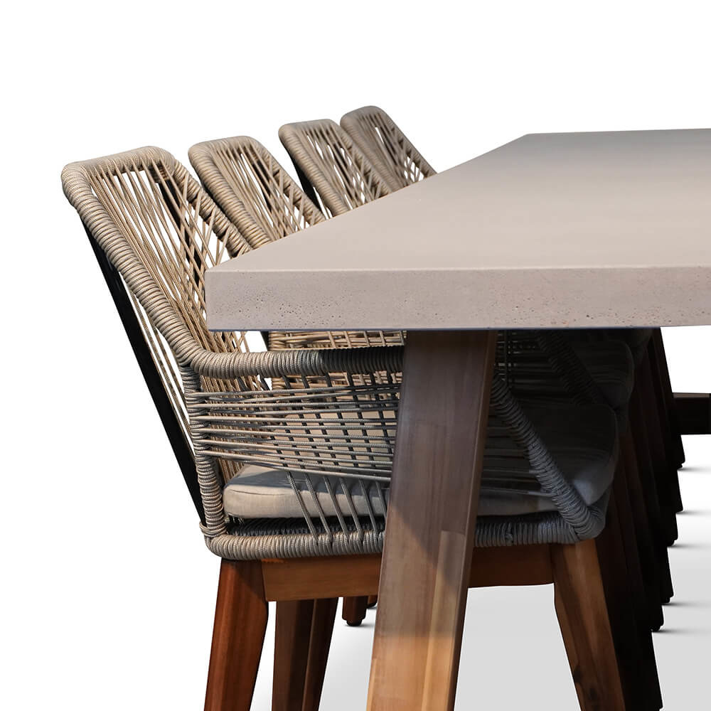Veltis/Seville zand hout dining tuinset 9-delig | betonlook + touw | 300cm