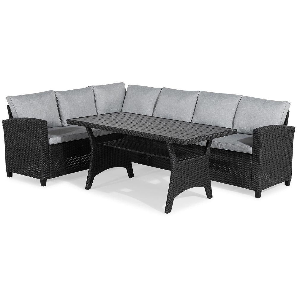 Stockholm dining loungeset 3-delig | wicker | zwart | grijs kussen