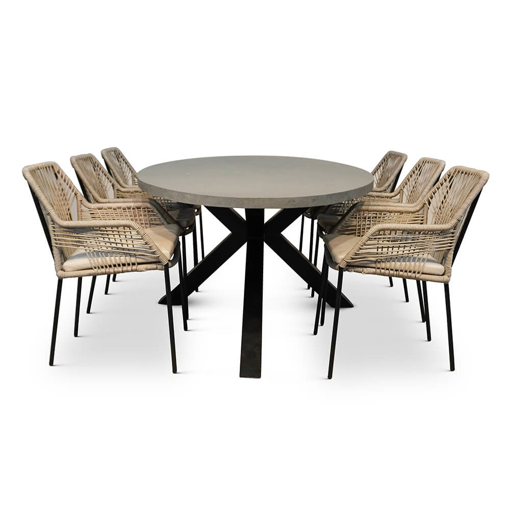 Stockholm/Seville zand dining tuinset 7-delig | betonlook | 240cm